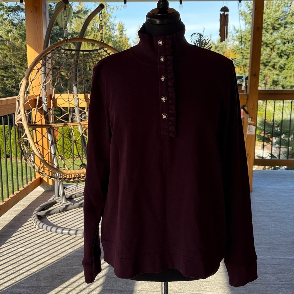 Talbots | Ruffle Placket Mockneck Pullover Sweater - Picture 3 of 8